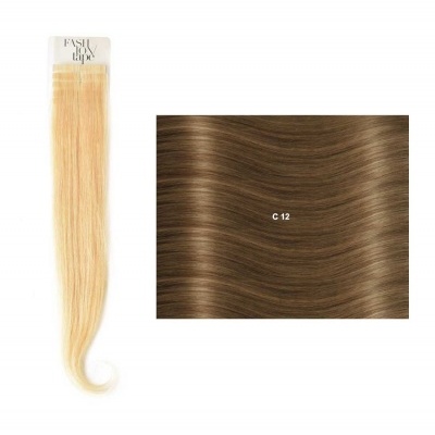 Extensão de cabelo loiro liso e amostra de cabelo castanho claro com código C 12