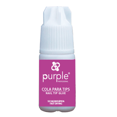 Frasco pequeno de cola para tips com rótulo cor-de-rosa e tampa branca