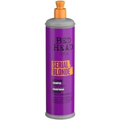 Frasco roxo e laranja de champô Bed Head Serial Blonde