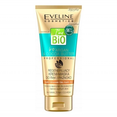 Tubo de creme para mãos e unhas Eveline Cosmetics com argan bio e manteiga de cacau