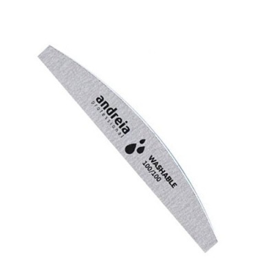 Lixa de unhas cinza curvada com texto preto impresso