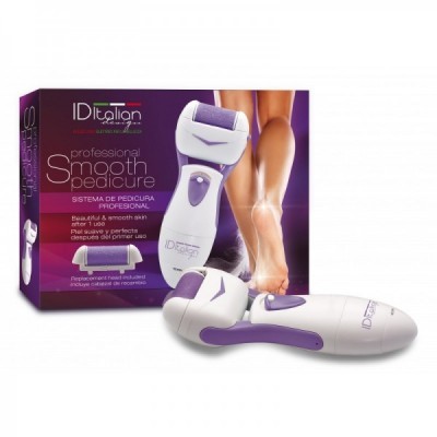 Aparelho profissional para pedicure suave em branco e roxo com embalagem roxa e branca.