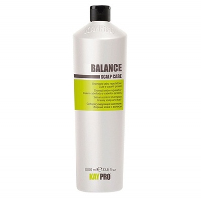 Frasco branco de shampoo KayPro Balance Scalp Care com tampa preta e rótulo verde