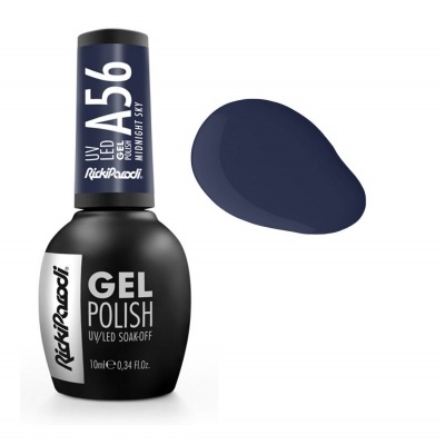 Verniz em gel azul escuro com frasco preto e tampa azul