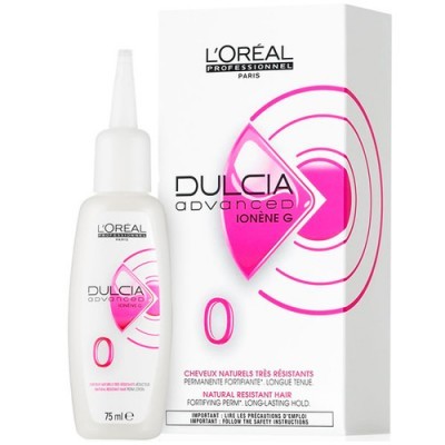 Produto de cabelo L'Oréal Dulcia Advanced Ionene G com embalagem branca e rosa