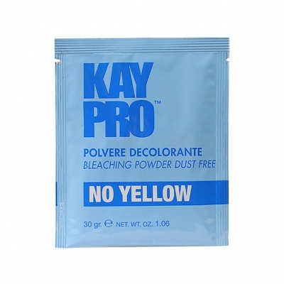 Pacote azul claro de pó descolorante Kay Pro com texto em azul e branco