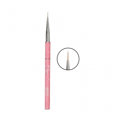 Pincel fino para unhas com cabo rosa e flores brancas