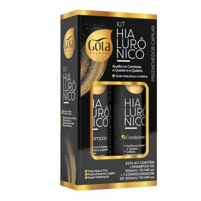 Kit de champô e condicionador Gota Dourada Hialurónico em caixa preta e dourada