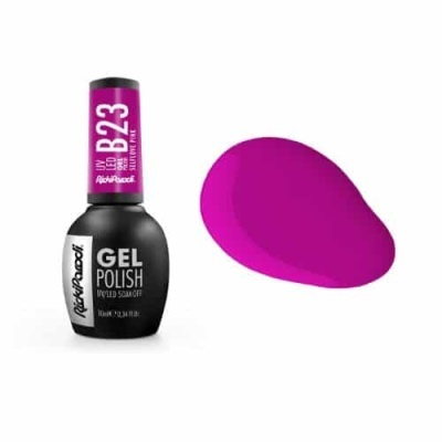 Esmalte gel Rickiparodi cor rosa B23 com amostra da cor