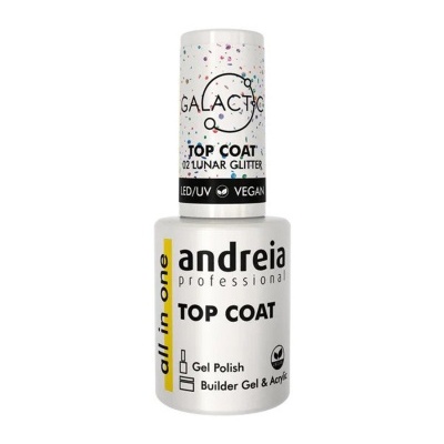 Frasco de verniz de unha Andreia Professional Top Coat com glitter na tampa