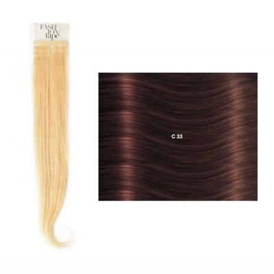 Extensão de cabelo loiro e amostra de cabelo castanho com código C 33