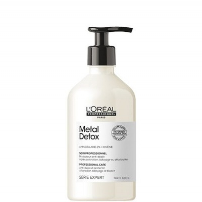 Frasco branco com dispensador preto do produto L'Oréal Metal Detox Serie Expert