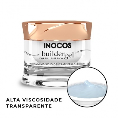 Creme gel transparente para unhas Inocos builder gel com tampa dourada