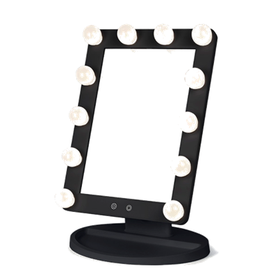 Espelho de maquilhagem preto com luzes e base oval