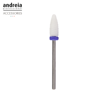 Broca para unhas cerâmica branca com base azul e haste metálica