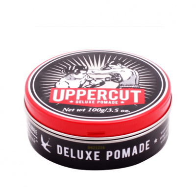 Pote de pomada para cabelo Uppercut Deluxe Pomade em vermelho e preto