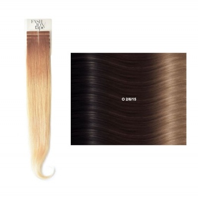 Extensões de cabelo castanho escuro para loiro, embalagem 'FASHION tape'.