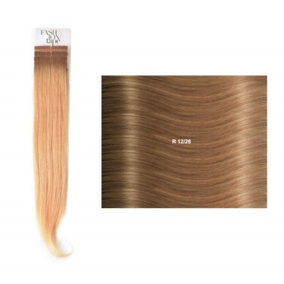 Extensões de cabelo castanho claro para loiro com etiqueta Fashion tape e amostra R 12/26