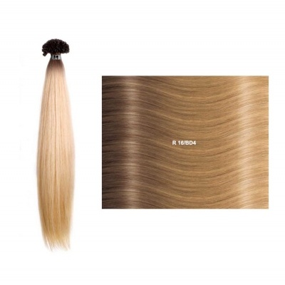 Extensão de cabelo loiro e castanho claro com amostra de cor R 16/BD4