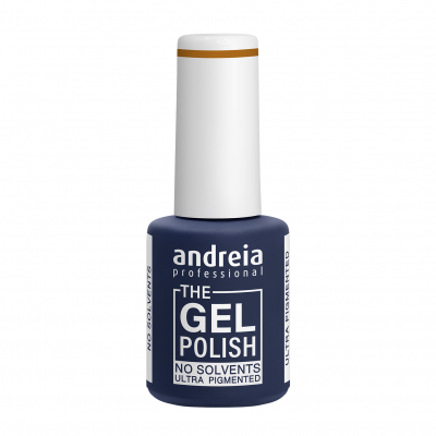 Frasco de verniz gel azul escuro da Andreia Professional com tampa branca.