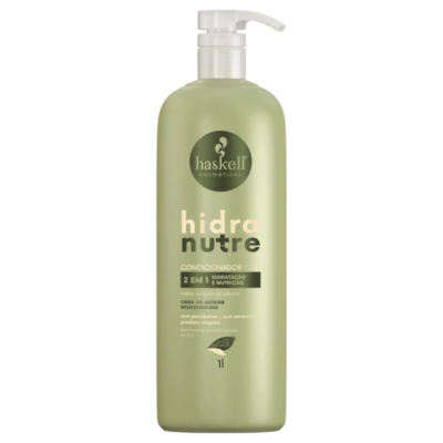 Condicionador Hidra Nutre Haskell Cosméticos em embalagem verde com tampa de bomba