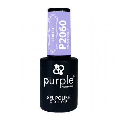 Verniz gel para unhas em frasco preto com tampa lilás e texto P2060 PERFECT COUPLE