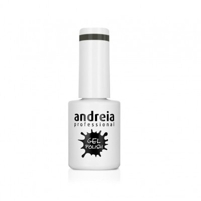 Frasco branco de verniz de gel com texto preto da marca Andreia Professional