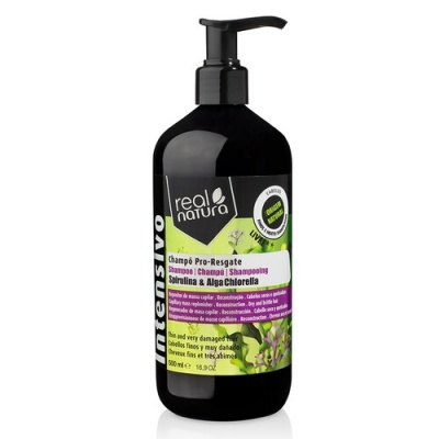 Frasco preto de champô Real Natura Pro-Resgate 500 ml