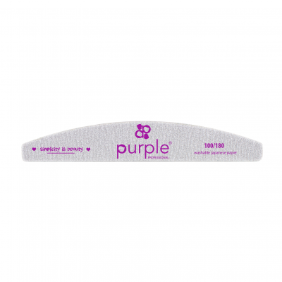Lima de unhas cinza 100/180 Purple Revolution com texto roxo.