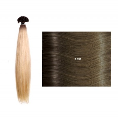 Extensão de cabelo loiro claro com amostra de cor castanho claro