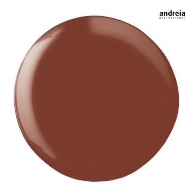gota de verniz castanho brilhante em fundo branco com texto 'andreia professional'