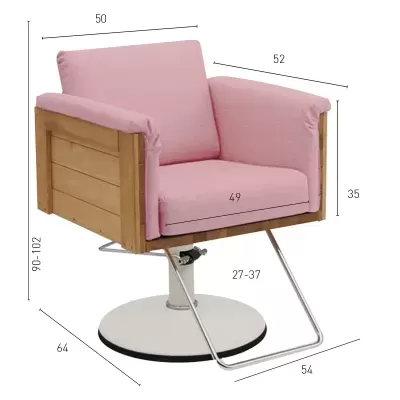 cadeira de salão rosa com base metálica circular branca