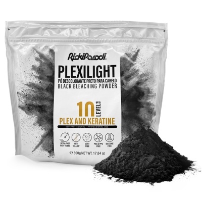 Saco de pó descolorante preto para cabelo, 500g, marca RickiParodi PLEXILIGHT