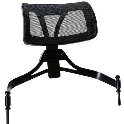 Encosto para cadeira ergonómica em malha preta com estrutura metálica preta