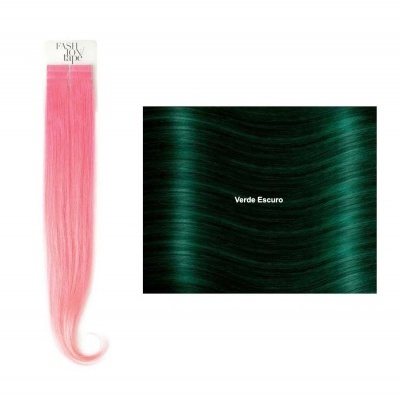 Extensão de cabelo rosa com amostra de cor verde escuro