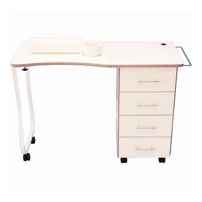 Mesa de manicure branca com gavetas e rodas