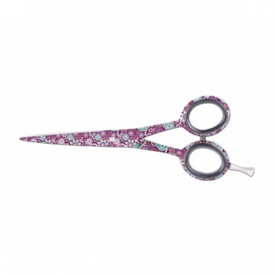 Tesoura com padrão floral roxo e azul