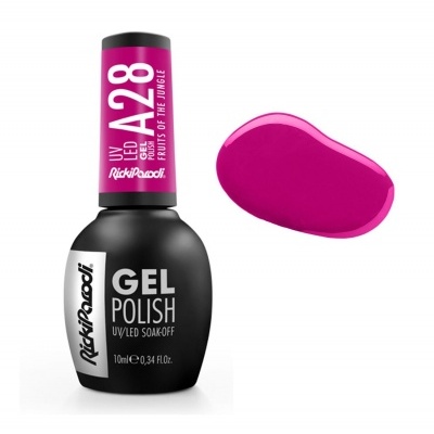 Esmalte gel Rickiparodi UV Gel A28 rosa forte com amostra da cor