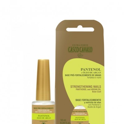 Frasco e embalagem de verniz fortalecedor de unhas PANTENOL óleo de Argan 10 ml