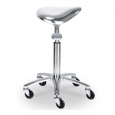 Banco tipo sela cromado com rodízios