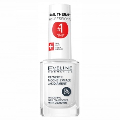 Frasco de verniz de unhas branco da Eveline Cosmetics com texto em polaco e inglês
