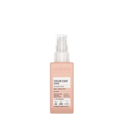 Frasco rosa com tampa pump branco de sérum para cabelo 'COLOR COAT SERUM'