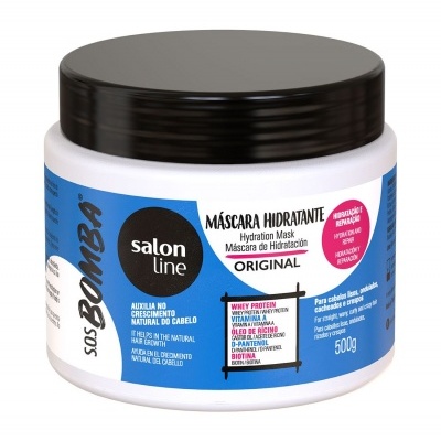 Frasco de máscara hidratante para cabelo Salon Line SOS Bomba com tampa preta e rótulo azul