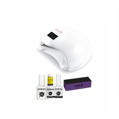 Conjunto para unhas com vernizes Andreia, bloco polidor Pollié e lâmpada LED branca