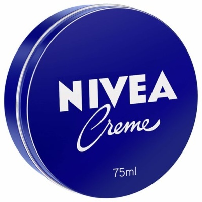 Caixa redonda azul metálica de creme Nivea