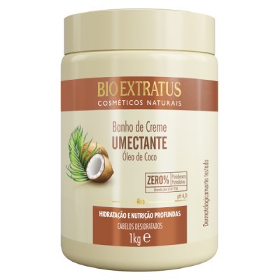 Embalagem de creme umectante Bio Extratus com óleo de coco em pote bege com tampa