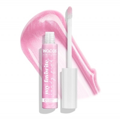 Gloss labial rosa cintilante com aplicador e embalagem branca