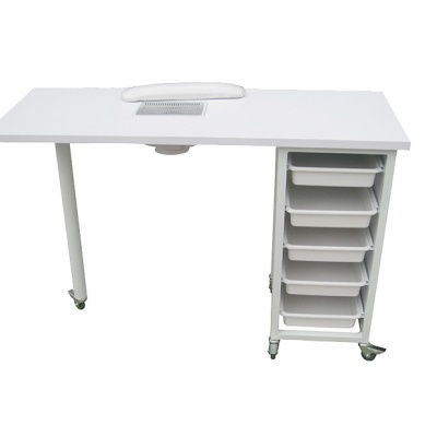 Mesa branca para manicure com gavetas e ventoinha embutida