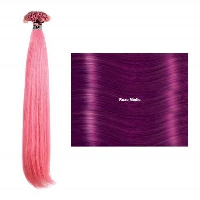 Extensões de cabelo cor rosa e roxo médio