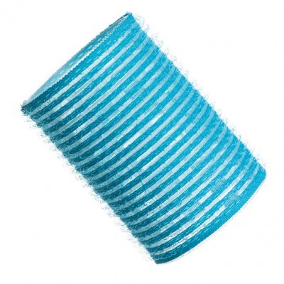 Rolo de fita decorativa azul com riscas brancas